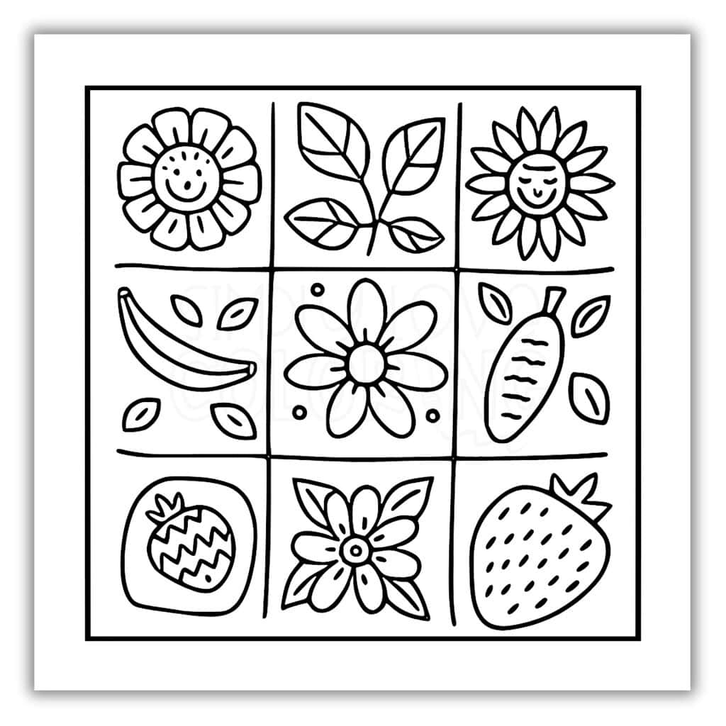Fun Fruit and Flower Pattern Coloring Page