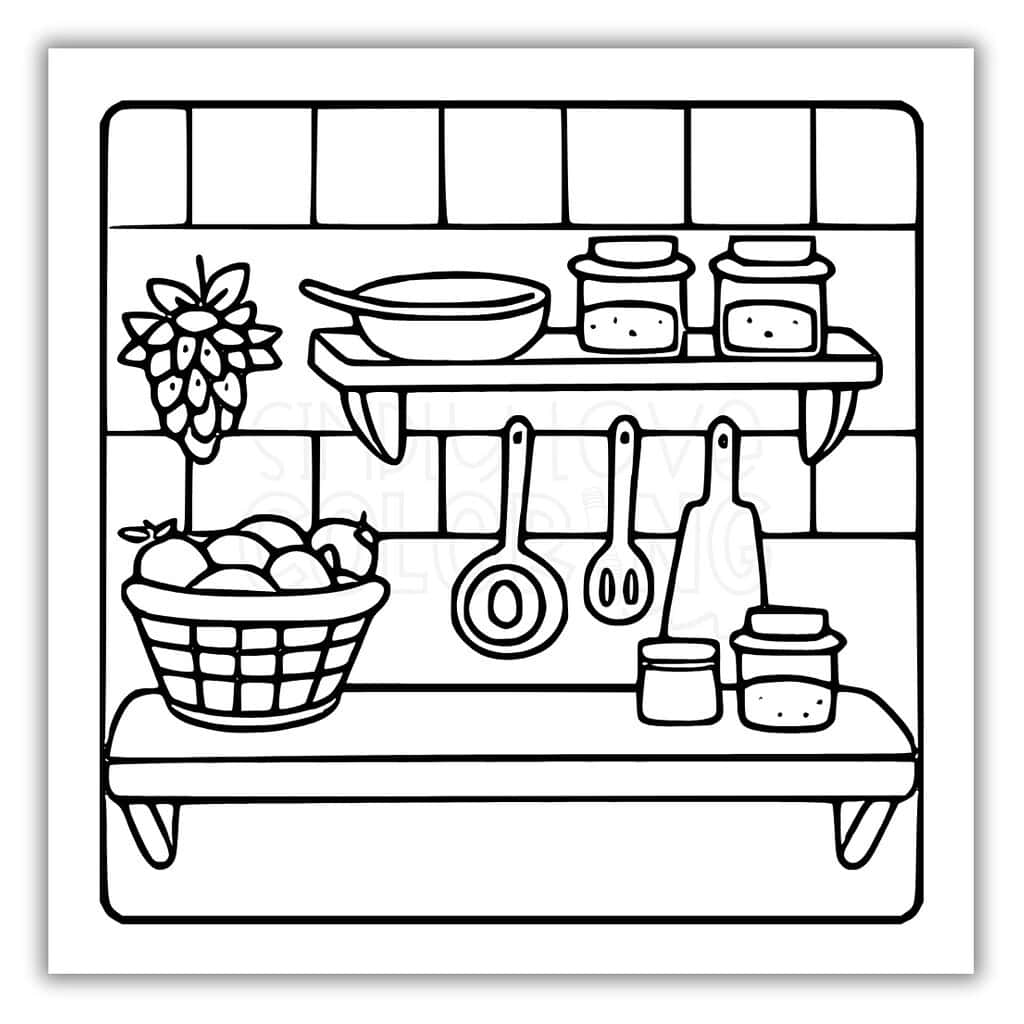 Hanging Kitchen Utensils Coloring Sheet