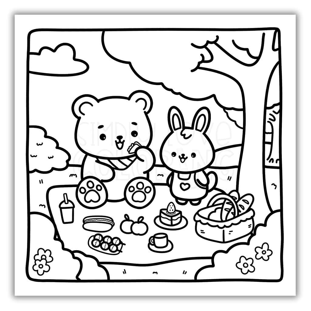 Picnic Time Cozy Animal Buddies Coloring Pages