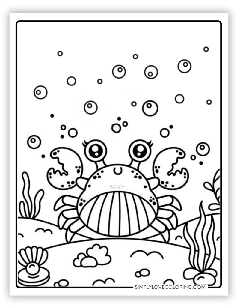 Cute Crab Sea Creatures Coloring Page