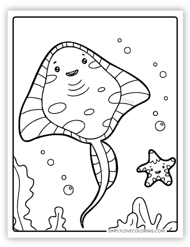 Cute Stingray Sea Creatures Coloring Page