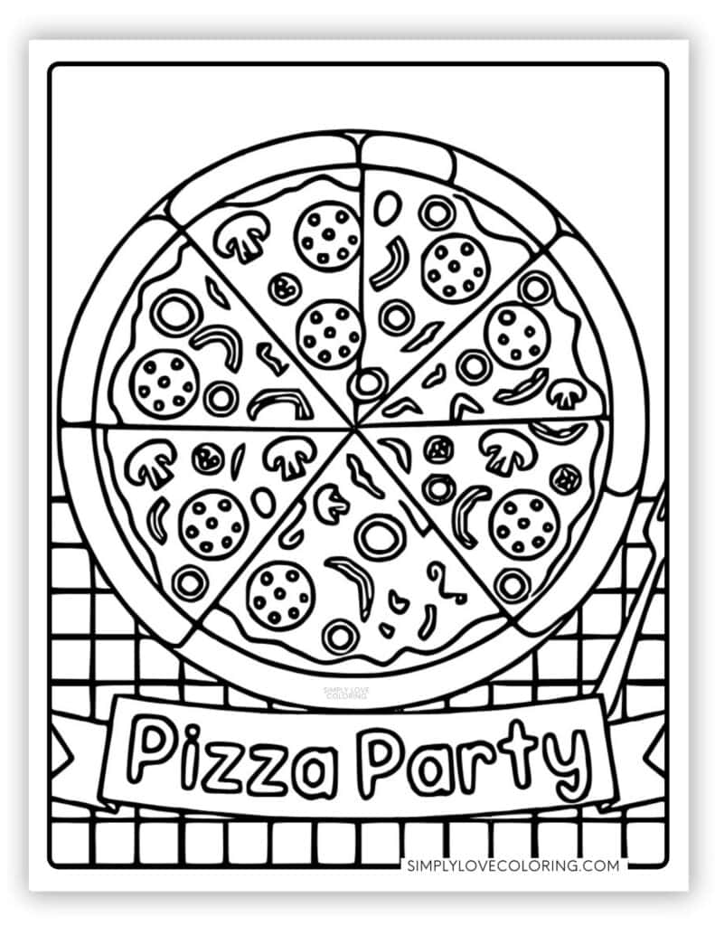 Pizza Party Pizza Coloring Page