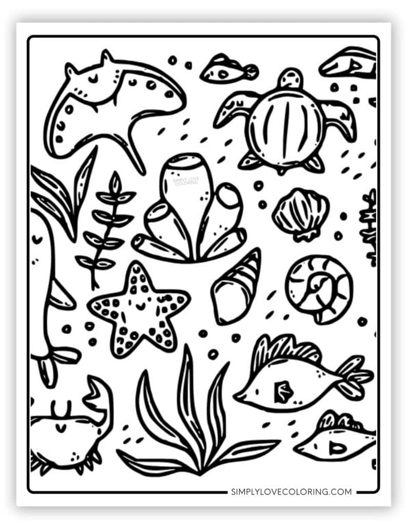 Variety of Sea Creatures Coloring Page