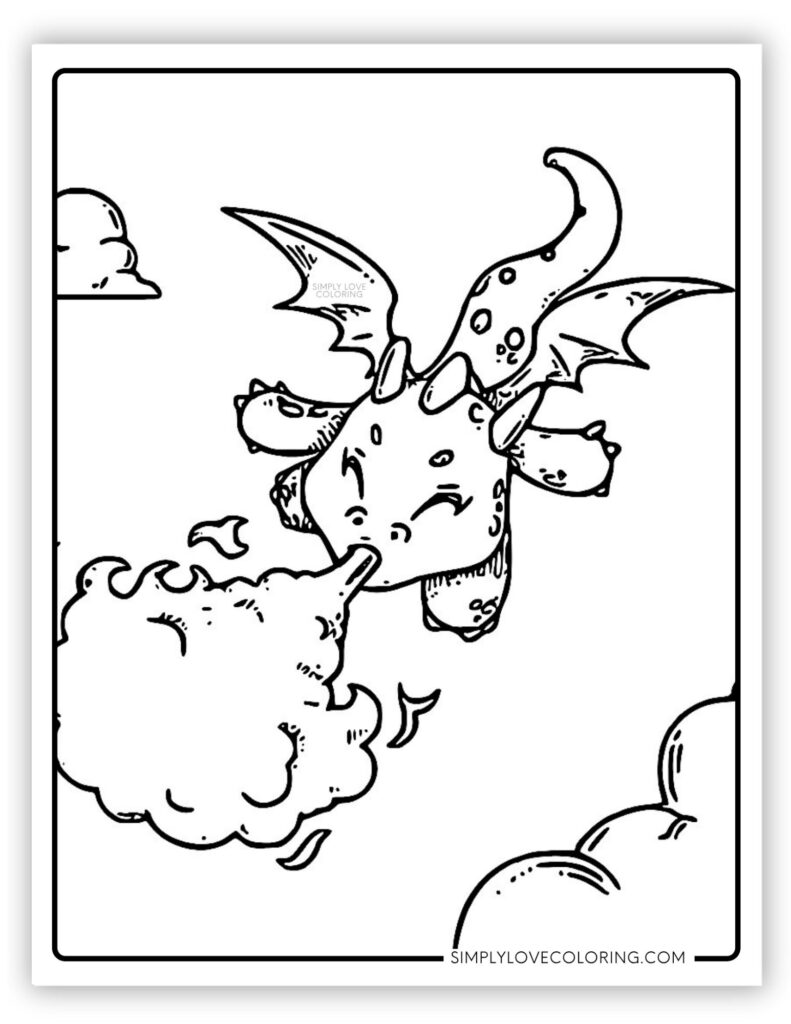 Cute Dragon Blowing Flame Dragon Coloring Page