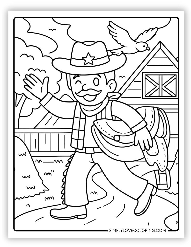 Cute Cowboy Holding Saddle